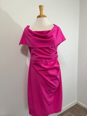 Vince Camuto Pink Rouched Cowl Neck Celebrity Dress Size 16 NWOT